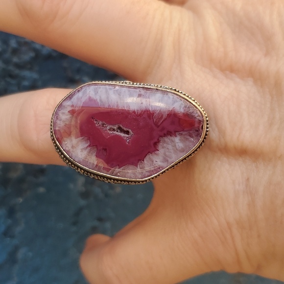 New Solar Quartz Agate Druzy 925 Silver Ring. - Picture 7 of 16